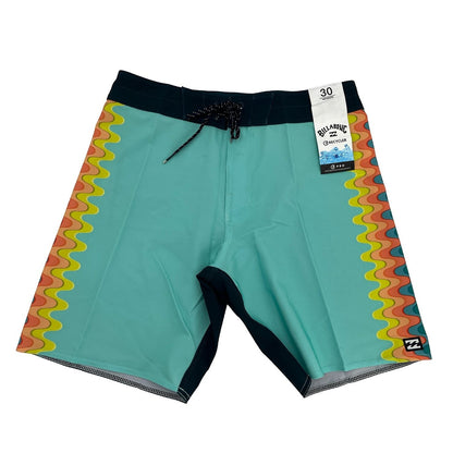 $60 Billabong D Bah Placement 19" Board Shorts - #43860-Multi Teal-Size: 30W-New