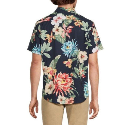 $128 Slate & Stone Hawaiian Stretch Flower Shirt Short Sleeve-Multicolor-Medium