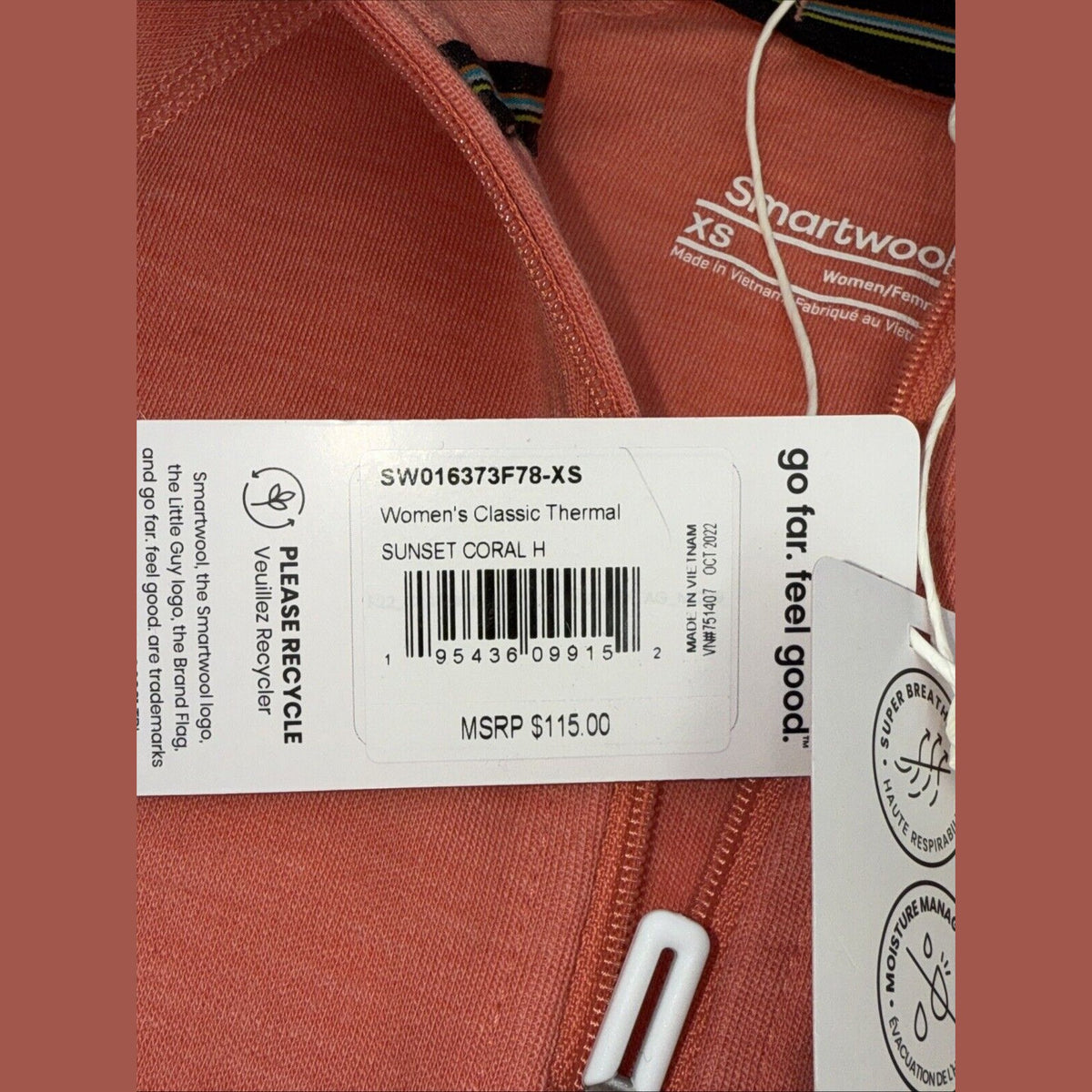 $115 Smartwool Women’s 1/4 Zip Thermal Pullover Merino Wool-Sunset Coral -XSmall