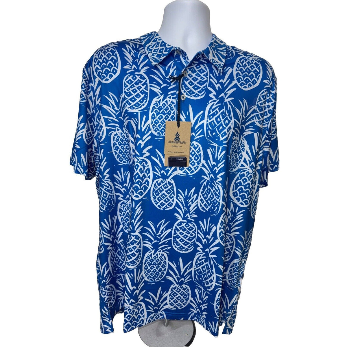 Chubbies Men's The Thigh Napple Performance Polo Shirt- Blue Pineapple - XLarge