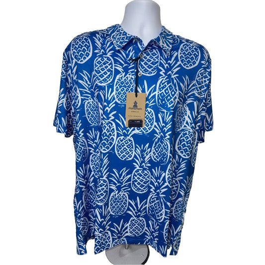 Chubbies Men's The Thigh Napple Performance Polo Shirt- Blue Pineapple - XLarge