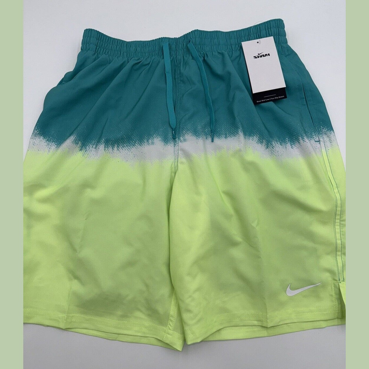 NIKE Men’s Shorts Swim Trunks NESSF547 Ocean Volley 9”-Teal/Yellow-Medium -New