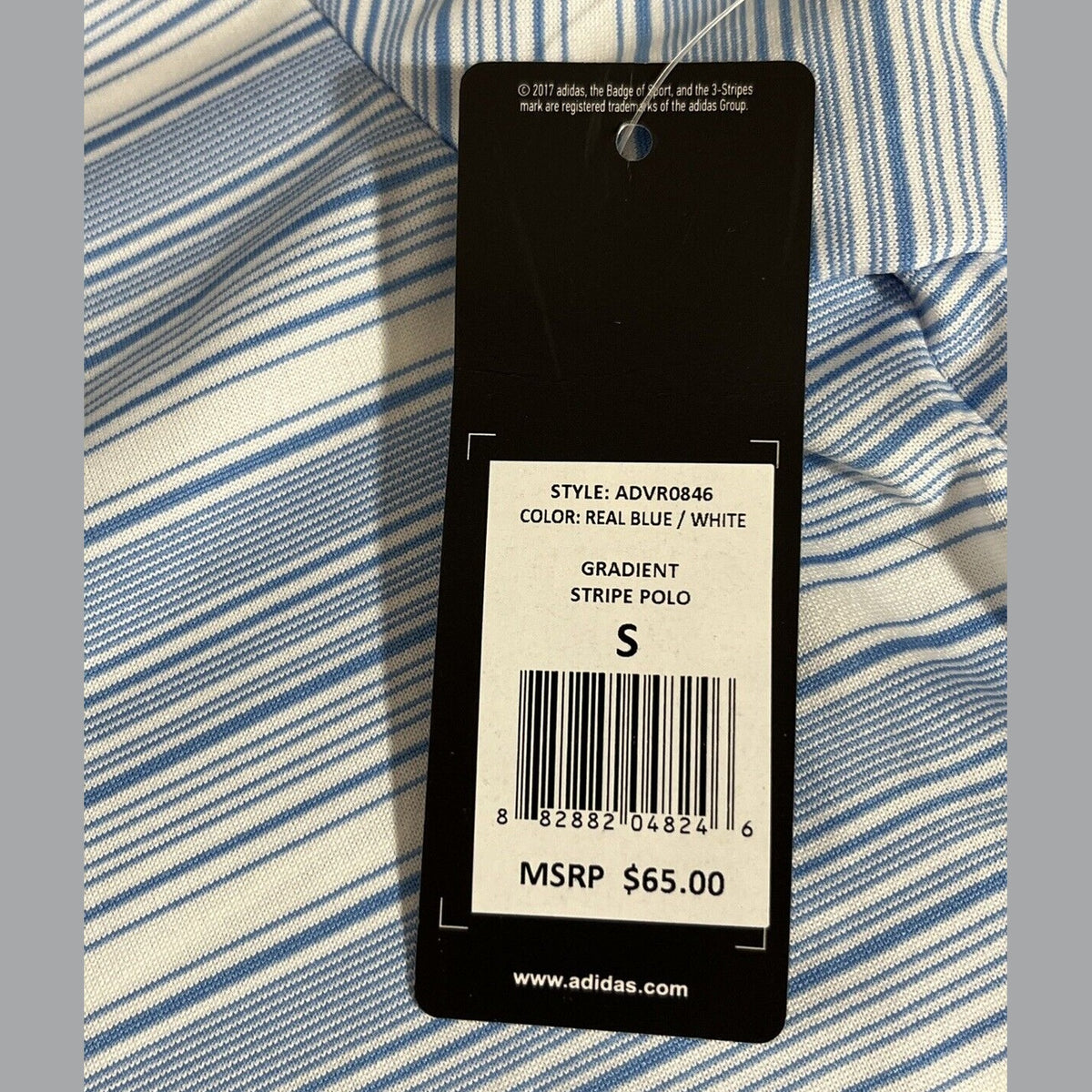 $65 Adidas Men’s Gradient Striped Polo Golf Shirt- Real Blue/White-Small-New