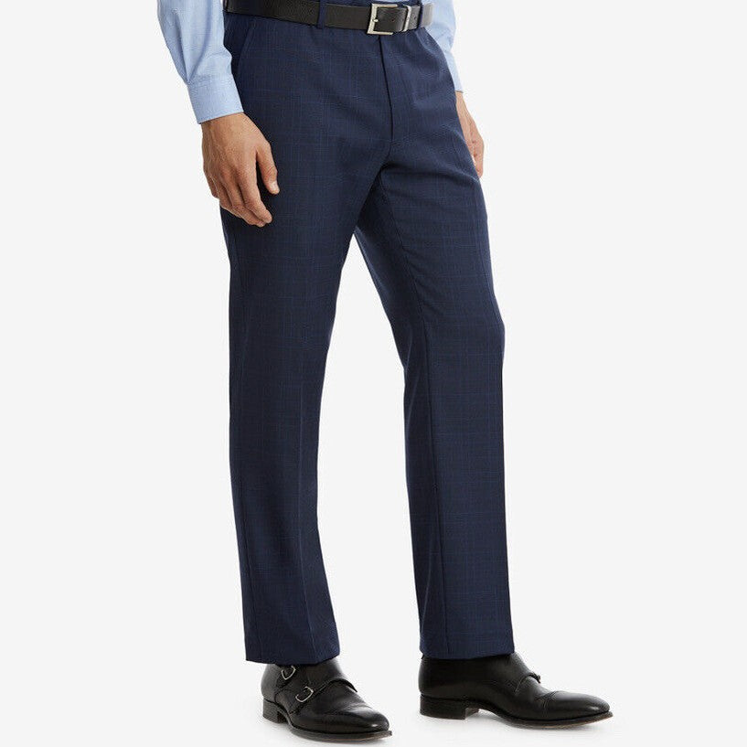 Tommy Hilfiger Men's 32W 32L Modern Fit THflex Wool Plaid Pants-Blue -Tyler-$190