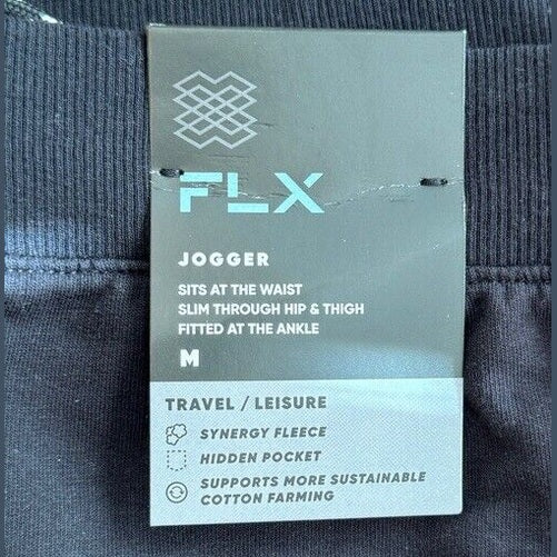 FLX Men’s Synergy Fleece Joggers Pants Tapered- Mineral Black -Medium -NWT $60
