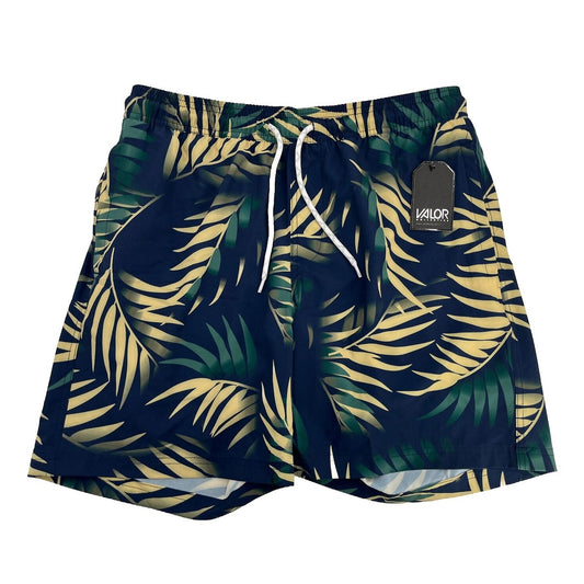 $58 Valor Men’s Frond Swim Trunk Hybrid Shorts-Navy Frond Blue-Medium-New Tags