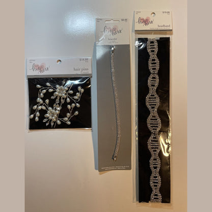 Combo Lot 3 PCs Studio His & Hers WEDDING Set: Hair Pins - Headband - Bracelet