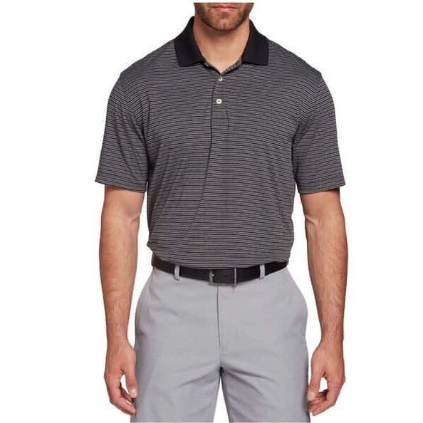 Walter Hagen Men’s Essentials Stripe Golf Shirt Polo-Black/Grey-Small-New Tag$60
