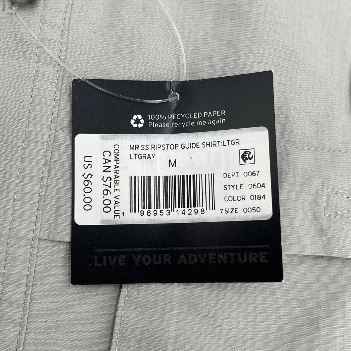 $60 Eddie Bauer Men's Ripstop Guide Short Sleeve Shirt-Light Gray-Medium-New