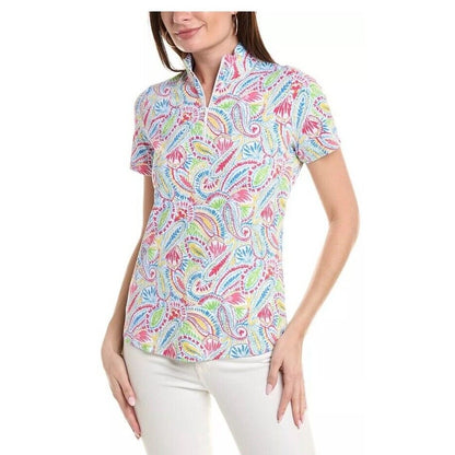$95 IBKUL Women’s Zip Mock Neck Short Sleeve- Massie Watermelon -XSmall-New Tag