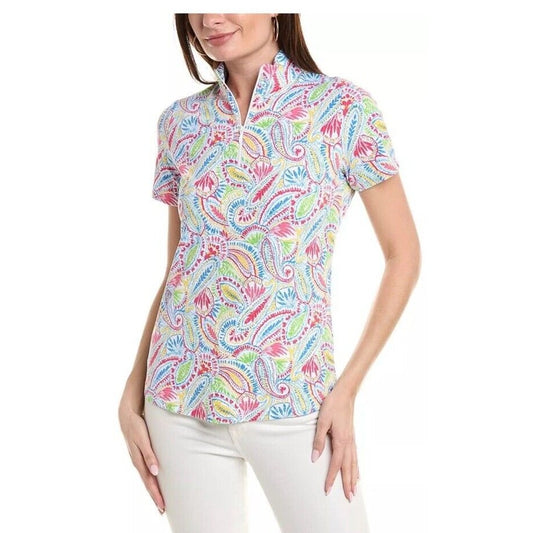 $95 IBKUL Women’s Zip Mock Neck Short Sleeve- Massie Watermelon -XSmall-New Tag