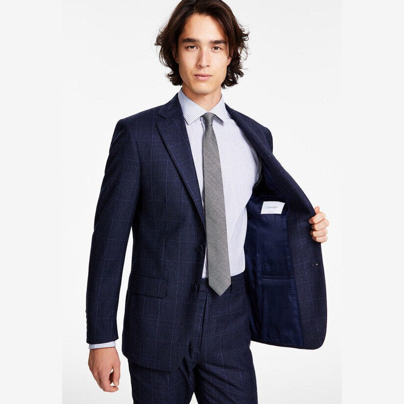 Calvin Klein Men’s X Slim Fit Wool Separate Jacket-Navy Plaid -36Reg-New $450
