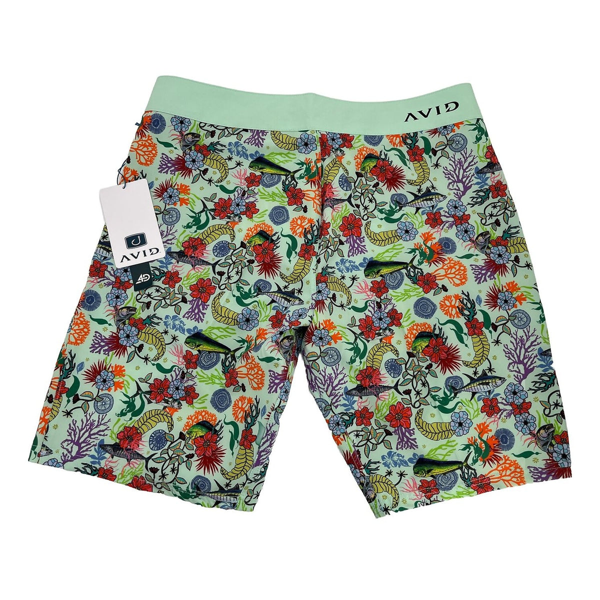 $60 Avid Men’s Gear Trunks Board Shorts-Fish Floral Sea-foam Iconic-Size: 34-New