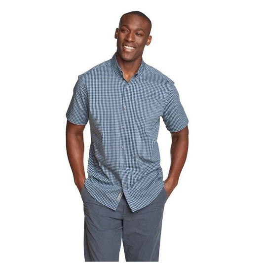 $65 Eddie Bauer Men’s Voyager Shirt Short Sleeve-Dusty Indigo-Medium - New
