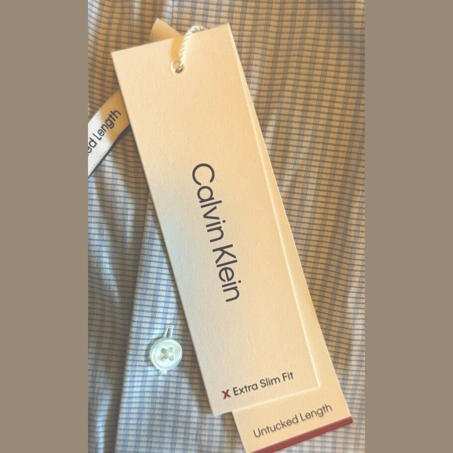 Calvin Klein Men’s Slim Fit Performance Blue Check- Dress Shirt- 16-16 ½ Large