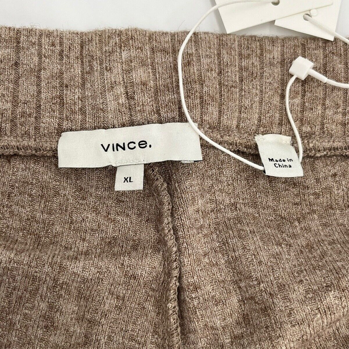 Vince Women’s Rib Knit Flare Pants Pull On Elastic Waist-Beige- XLarge-New $195
