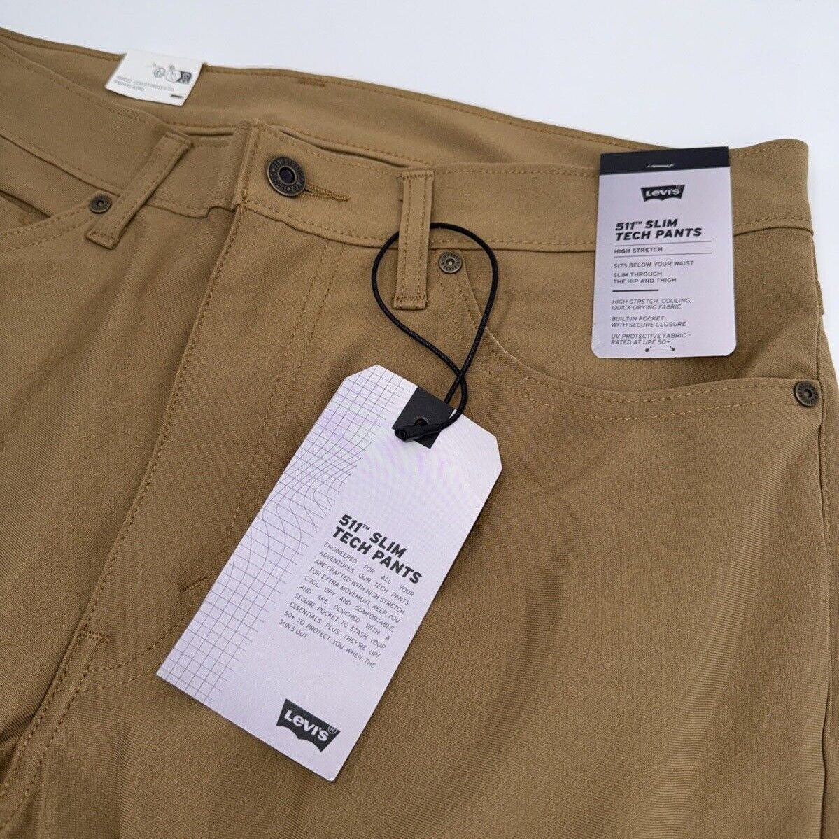 $70 Levi's Men's 511 Slim Tech Pants Stretch A92130010- Tan - 34W 30L - New Tag