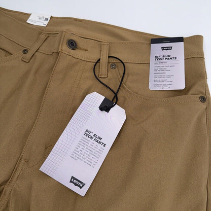 $70 Levi's Men's 511 Slim Tech Pants Stretch A92130010- Tan - 34W 30L - New Tag