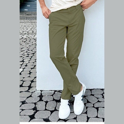 FLX Men’s Premium Stretch Slim Chino Pants - Zip Pocket- Olive Forest- 32Wx32L