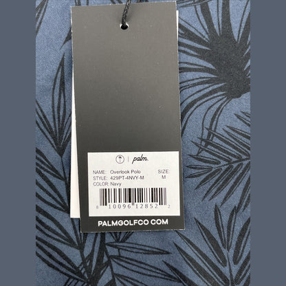 $110 Palm Golf Co. Men's Overlook Print Stretch Golf Polo Shirt- Navy- Medium
