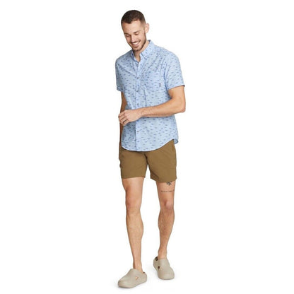 $50 Eddie Bauer Men's Baja Print Camping Short Sleeve Shirt-Chambray -Medium-New