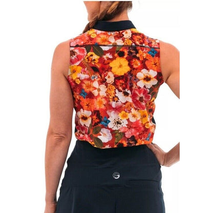 Foray Golf Women's Sleeveless Printed Back Golf Polo- Pressed Floral-Medium- NWT