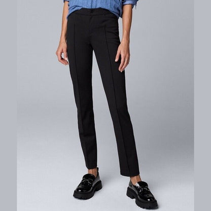 Simply Vera Wang Women’s Mid-Rise Pintuck Ponte Skinny Pants- Black -Small