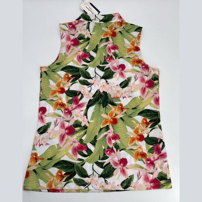 $85 Tommy Bahama Women’s Tropical Sleeveless Mock Neck Golf Shirt-Multi-Small