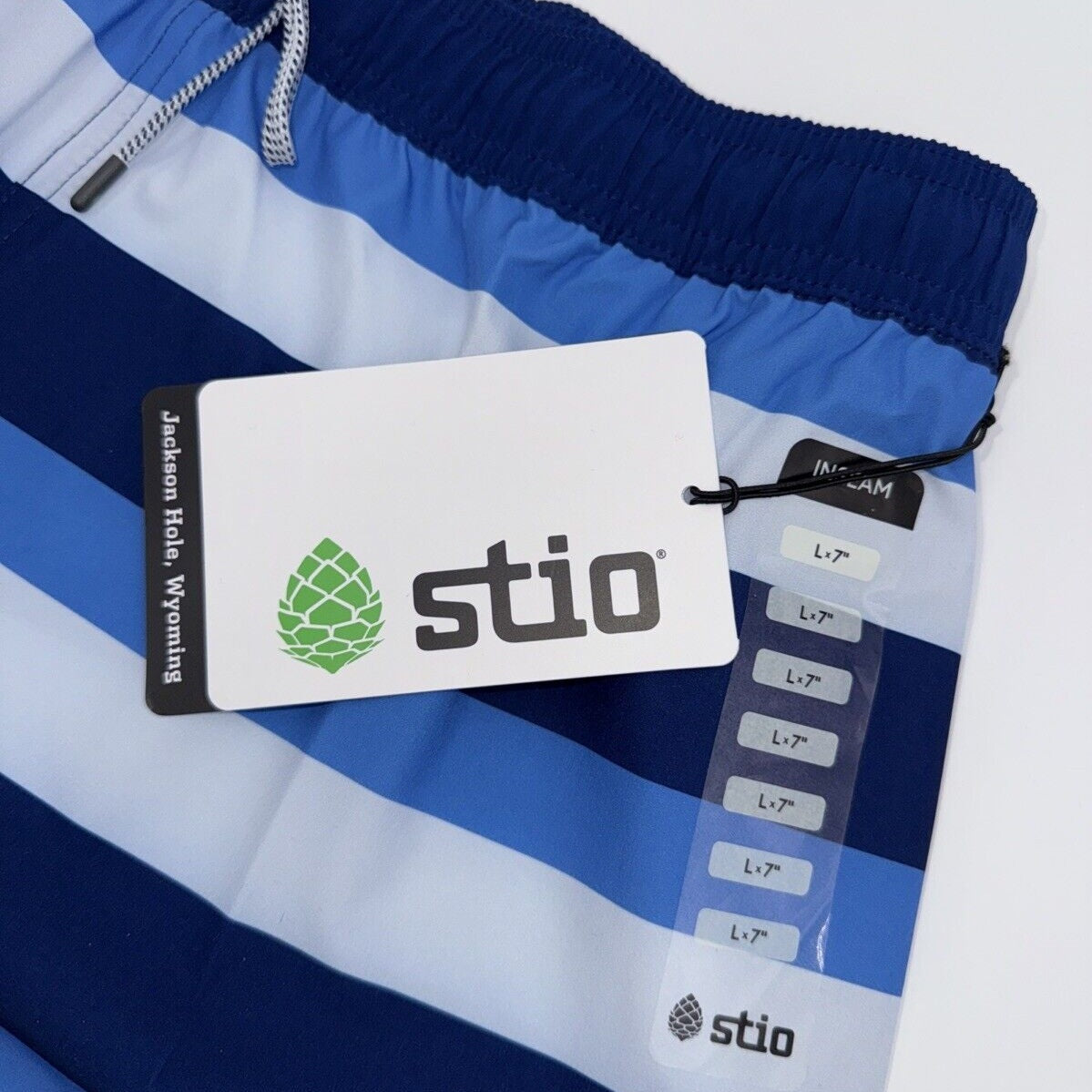 $75 Stio Men’s CFS Drifter Board 7” Shorts -Cobalt Blue Stripes-Size: Large- NWT