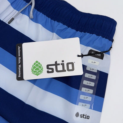 $75 Stio Men’s CFS Drifter Board 7” Shorts -Cobalt Blue Stripes-Size: Large- NWT