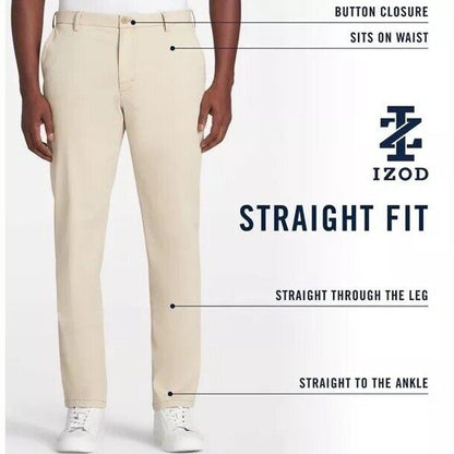 IZOD Men’s Saltwater Flat Golf  Front Chino Pants - R Khaki - 34W 30L - NWT