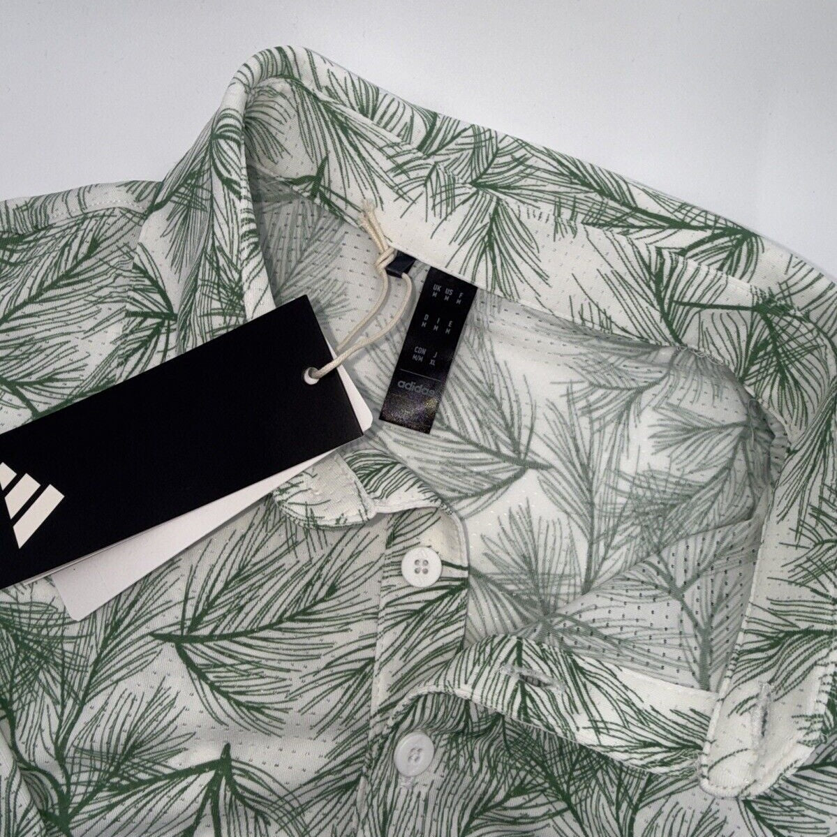 $70 Adidas Men’s ULT365 PINE Print Polo Shirt - White / Green-Medium - New Tags