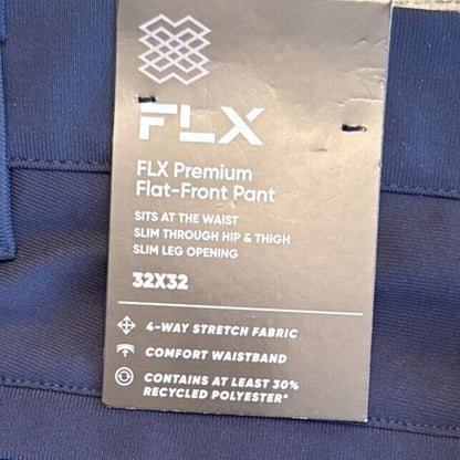 FLX Men’s Premium Slim Flat Front Pants- Navy- 32W 32L - New Tags