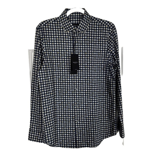 Bugatchi Men’s Plaid Dress Shirt Long Sleeve- Navy Gold- Small - New $149