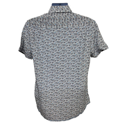 $59 Report Collection Men’s Tropical Print Short Sleeve Button Down-Blue-Small
