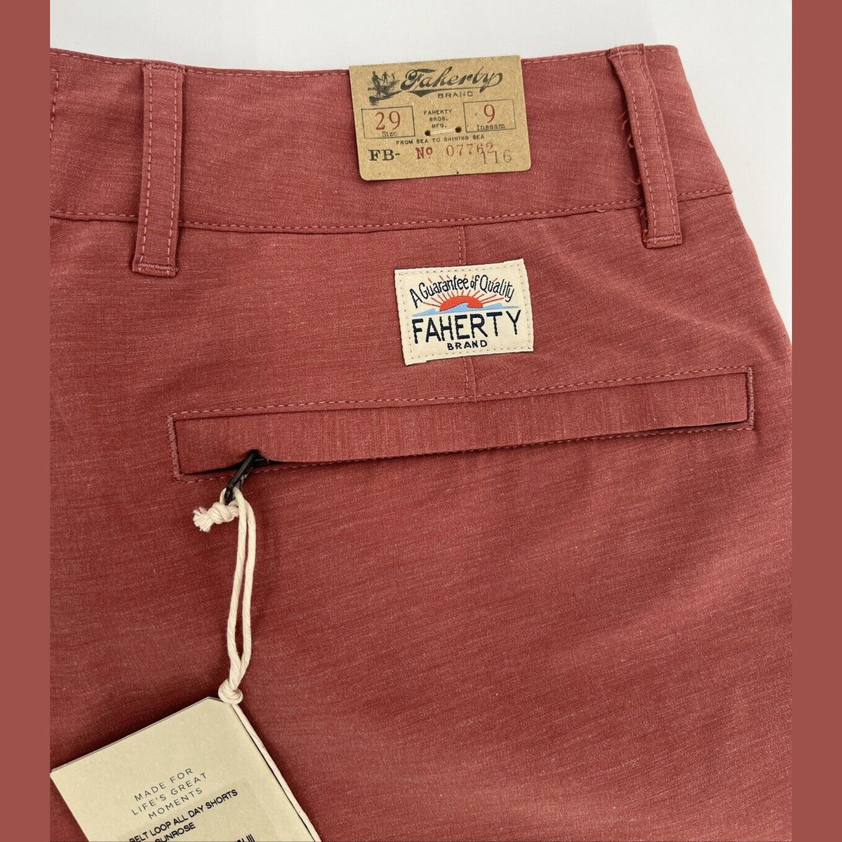 $98 Faherty Men’s Belt Loop All Day 9” Soft Shorts-Sunrose Red -Size: 29”-New