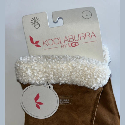 NWT KOOLABURRA BY UGG Sherpa Cuff SUEDE GLOVES Faux Fur Lining -Tan-Large- New