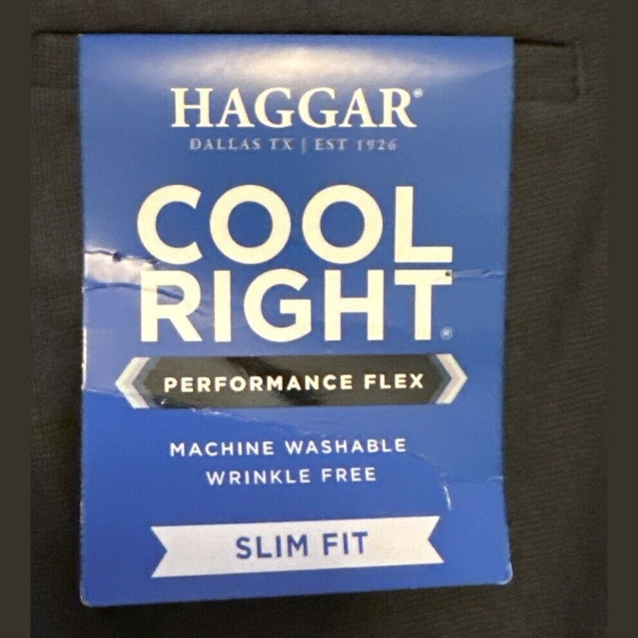 Haggar Men’s Performance Flex Slim Fit Flat-Front Pants-Dark Grey- 29Wx30L