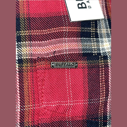 $79 Buffalo David Bitton Men’s Satwil Plaid Long Sleeve Shirt- Cranberry-Small