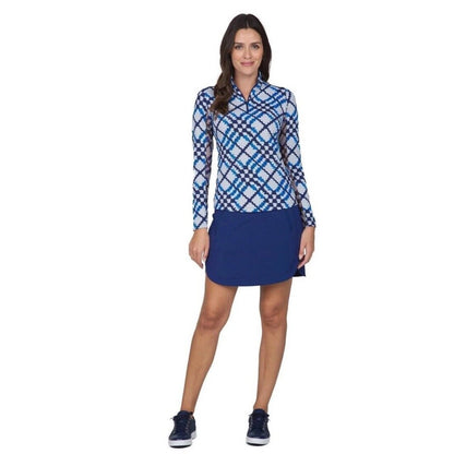 $100 Ibkul Women’s Long Sleeve Zip Mock Neck Top-Sonika -Blue/Navy -Medium -New