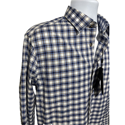 Bugatchi Uomo Men’s Plaid Dress Shirt Long Sleeve -Blue White-Medium- New $149