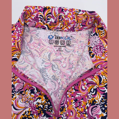 $100 Ibkul Women’s Long Sleeve Zip Mock Neck Top-Marissa-Hot Pink -Medium -New