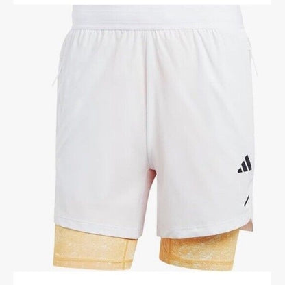 $75 ADIDAS Men's Power Workout 2-in-1 Training Shorts IS3837- White- Medium 7”-