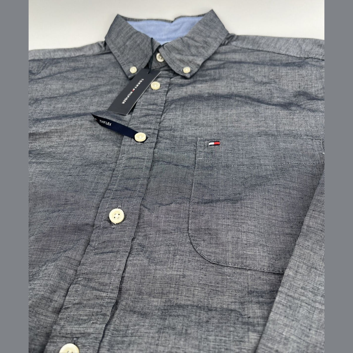 Tommy Hilfiger Men’s Capote Classic Fit Dress Shirt-Navy-Small- New Tags $75