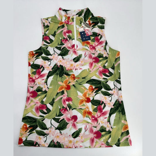 $85 Tommy Bahama Women’s Tropical Sleeveless Mock Neck Golf Shirt-Multi-Small