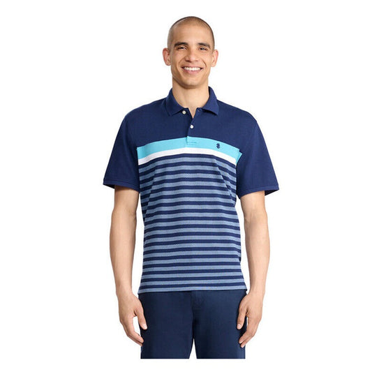 IZOD Men's Advantage Performance Short Sleeve Stripe Polo- Blue/White-Small-New