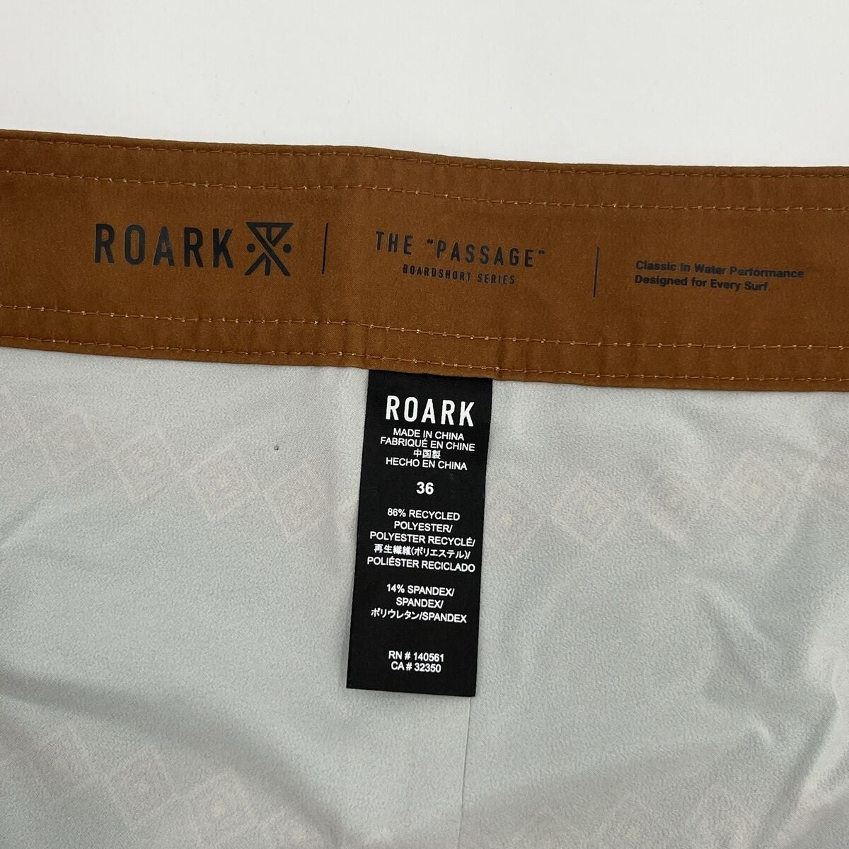$89 Roark Men’s The Passage Primo Boardshorts Trunks Drawstring-Char Brown-36W