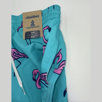 $70 Chubbies The Beach Retreat 5.5" Inseam Swim Trunks-Aqua/Pink -Small -New Tag