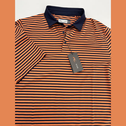 $109 KJUS Men’s Luis Stripe Comfort Golf Polo Shirt MG60-JO8-Tangerine-Small-New