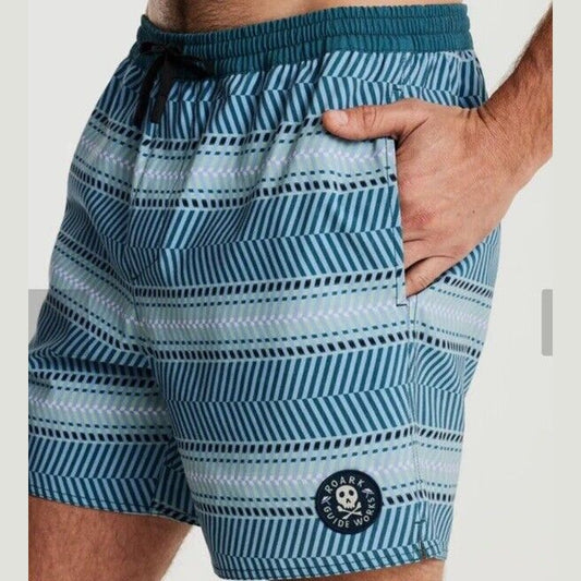 $66 Roark Men’s Shorey 16” Elastic Waist Trunks-Herringbone Cosmica-Large-New